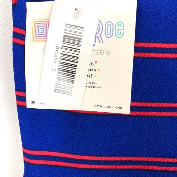 NWT Lularoe Amelia Blue and Red Striped Dress - Picture 3 of 5